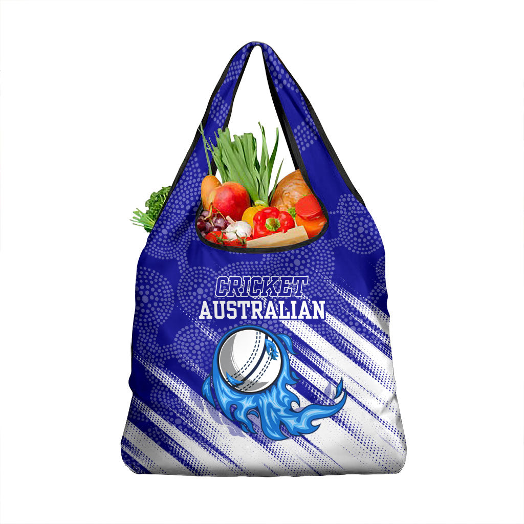 Cricket Australian Grocery Bag Blue Fire Ball Graphic With Aboriginal Dot Art Style