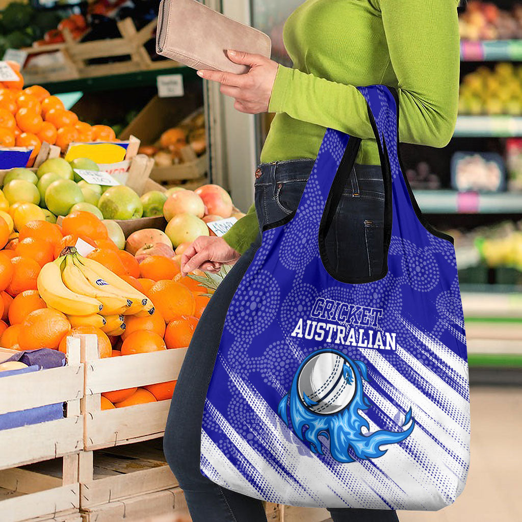 Cricket Australian Grocery Bag Blue Fire Ball Graphic With Aboriginal Dot Art Style