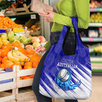 Cricket Australian Grocery Bag Blue Fire Ball Graphic With Aboriginal Dot Art Style