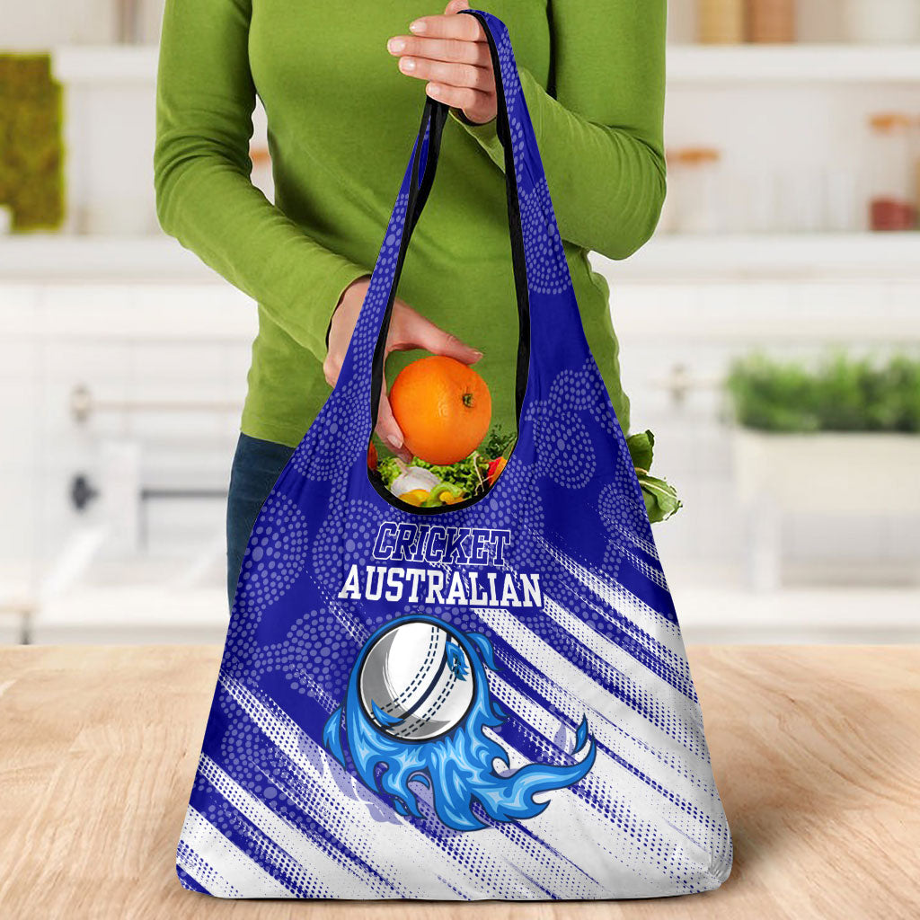Cricket Australian Grocery Bag Blue Fire Ball Graphic With Aboriginal Dot Art Style