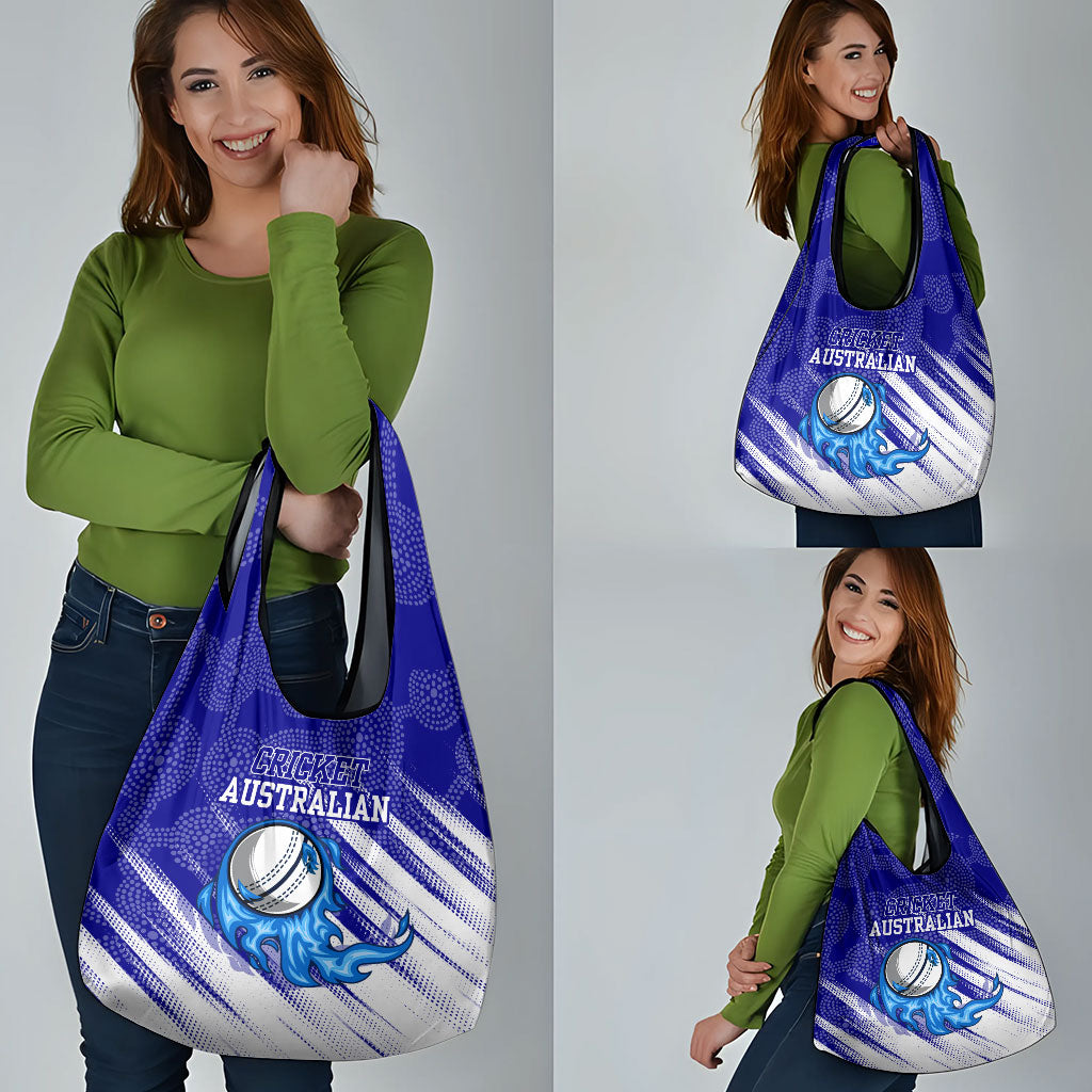 Cricket Australian Grocery Bag Blue Fire Ball Graphic With Aboriginal Dot Art Style