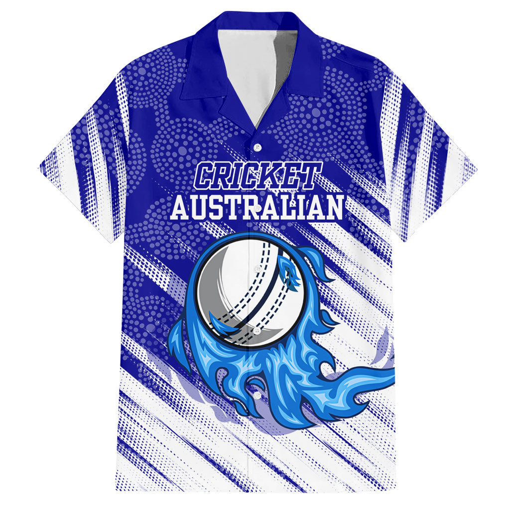 Cricket Australian Hawaiian Shirt Blue Fire Ball Graphic With Aboriginal Dot Art Style