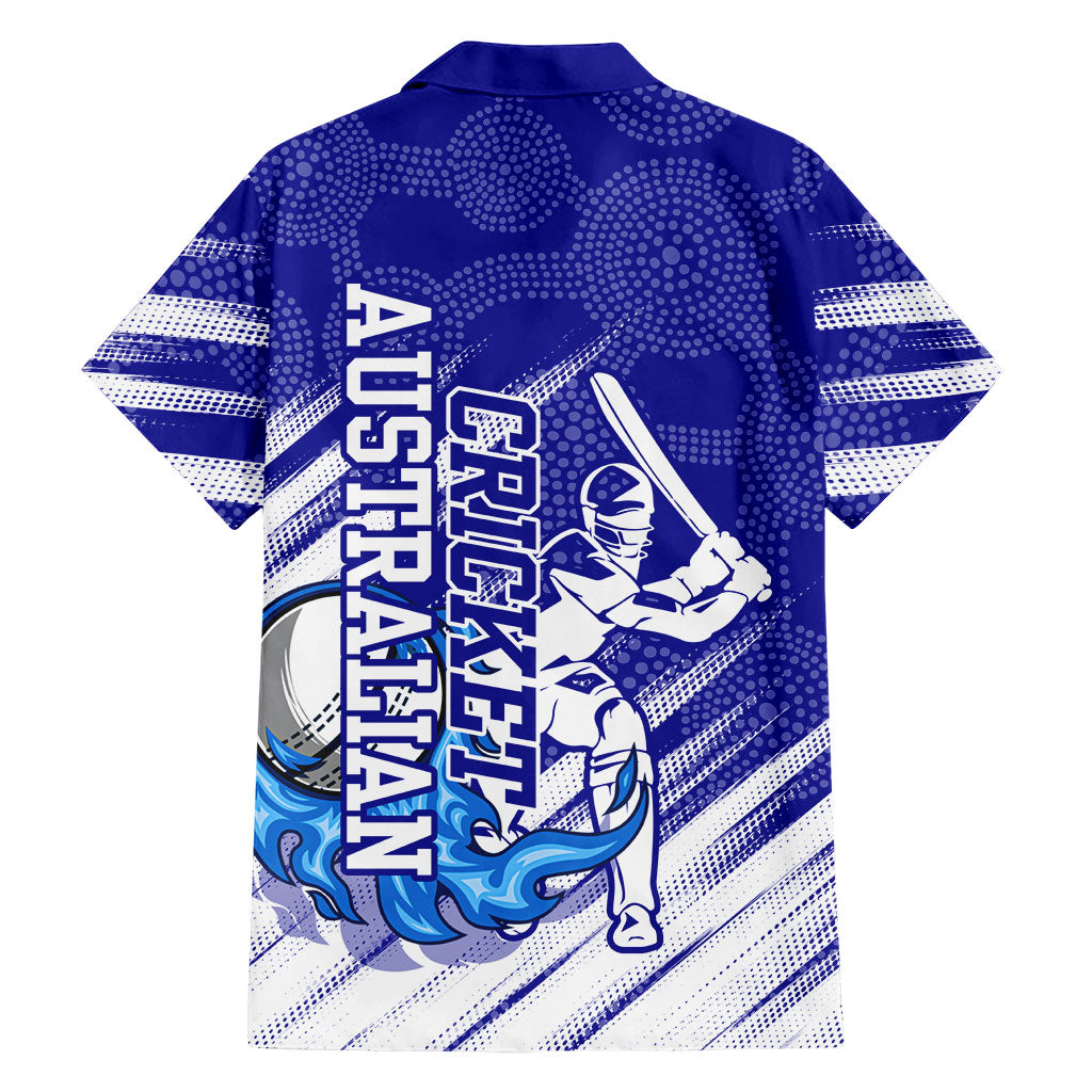 Cricket Australian Hawaiian Shirt Blue Fire Ball Graphic With Aboriginal Dot Art Style