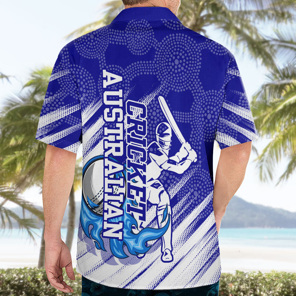 Cricket Australian Hawaiian Shirt Blue Fire Ball Graphic With Aboriginal Dot Art Style