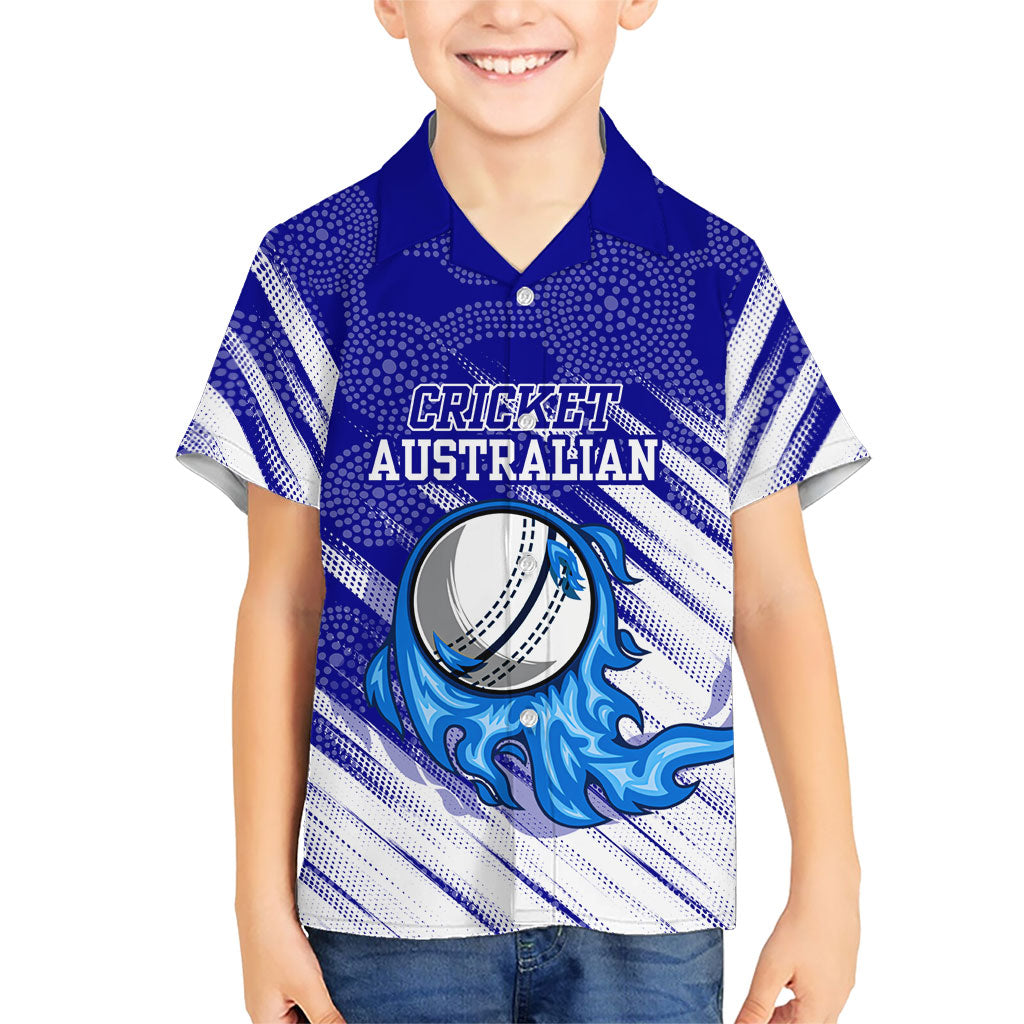 Cricket Australian Hawaiian Shirt Blue Fire Ball Graphic With Aboriginal Dot Art Style