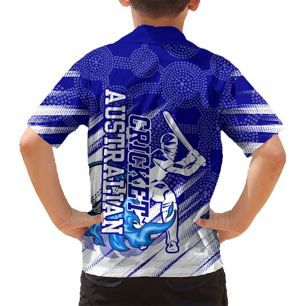 Cricket Australian Hawaiian Shirt Blue Fire Ball Graphic With Aboriginal Dot Art Style