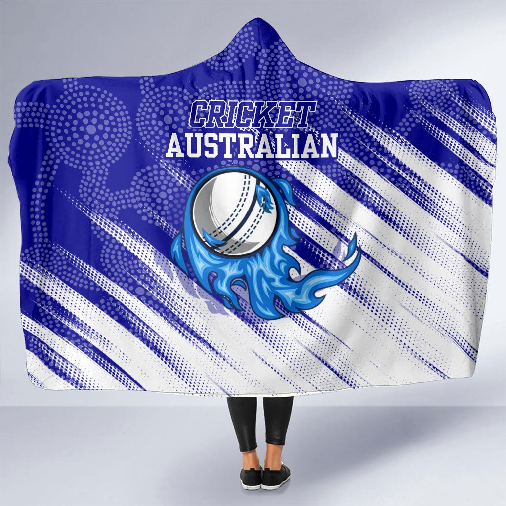 Cricket Australian Hooded Blanket Blue Fire Ball Graphic With Aboriginal Dot Art Style