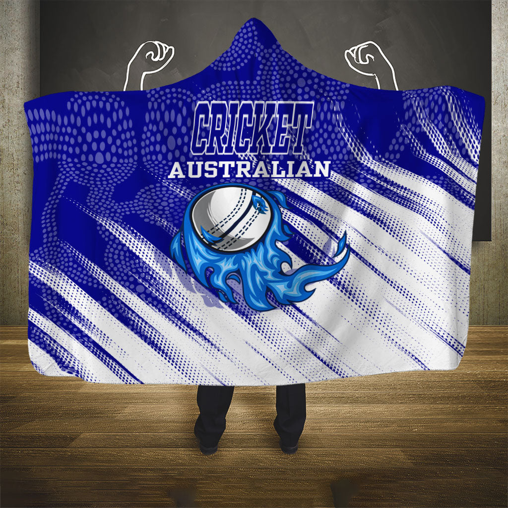 Cricket Australian Hooded Blanket Blue Fire Ball Graphic With Aboriginal Dot Art Style