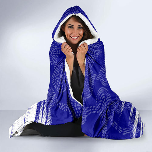 Cricket Australian Hooded Blanket Blue Fire Ball Graphic With Aboriginal Dot Art Style