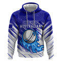 Cricket Australian Hoodie Blue Fire Ball Graphic With Aboriginal Dot Art Style