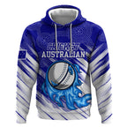 Cricket Australian Hoodie Blue Fire Ball Graphic With Aboriginal Dot Art Style