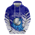 Cricket Australian Hoodie Blue Fire Ball Graphic With Aboriginal Dot Art Style
