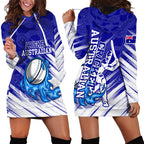 Cricket Australian Hoodie Dress Blue Fire Ball Graphic With Aboriginal Dot Art Style