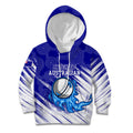 Cricket Australian Kid Hoodie Blue Fire Ball Graphic With Aboriginal Dot Art Style