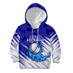 Cricket Australian Kid Hoodie Blue Fire Ball Graphic With Aboriginal Dot Art Style