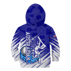 Cricket Australian Kid Hoodie Blue Fire Ball Graphic With Aboriginal Dot Art Style