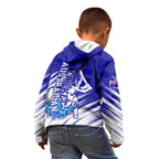 Cricket Australian Kid Hoodie Blue Fire Ball Graphic With Aboriginal Dot Art Style