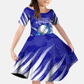 Cricket Australian Kid Short Sleeve Dress Blue Fire Ball Graphic With Aboriginal Dot Art Style