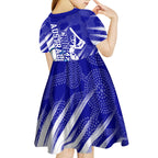Cricket Australian Kid Short Sleeve Dress Blue Fire Ball Graphic With Aboriginal Dot Art Style
