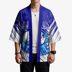 Cricket Australian Kimono Blue Fire Ball Graphic With Aboriginal Dot Art Style