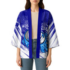 Cricket Australian Kimono Blue Fire Ball Graphic With Aboriginal Dot Art Style