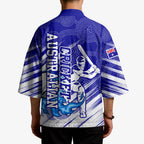 Cricket Australian Kimono Blue Fire Ball Graphic With Aboriginal Dot Art Style