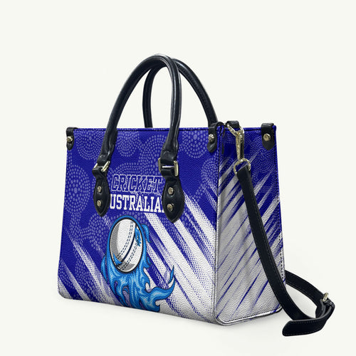 Cricket Australian Leather Bag Blue Fire Ball Graphic With Aboriginal Dot Art Style