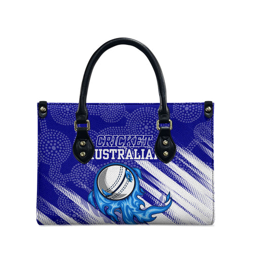 Cricket Australian Leather Bag Blue Fire Ball Graphic With Aboriginal Dot Art Style