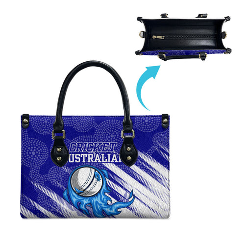 Cricket Australian Leather Bag Blue Fire Ball Graphic With Aboriginal Dot Art Style