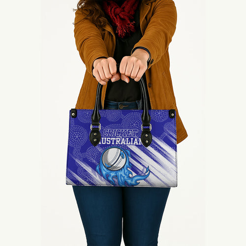Cricket Australian Leather Bag Blue Fire Ball Graphic With Aboriginal Dot Art Style