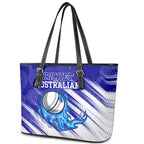 Cricket Australian Leather Tote Bag Blue Fire Ball Graphic With Aboriginal Dot Art Style