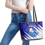 Cricket Australian Leather Tote Bag Blue Fire Ball Graphic With Aboriginal Dot Art Style