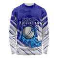 Cricket Australian Long Sleeve Shirt Blue Fire Ball Graphic With Aboriginal Dot Art Style