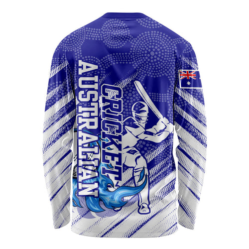Cricket Australian Long Sleeve Shirt Blue Fire Ball Graphic With Aboriginal Dot Art Style