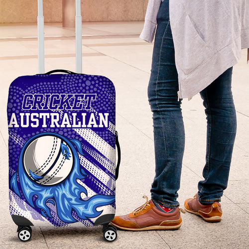 Cricket Australian Luggage Cover Blue Fire Ball Graphic With Aboriginal Dot Art Style