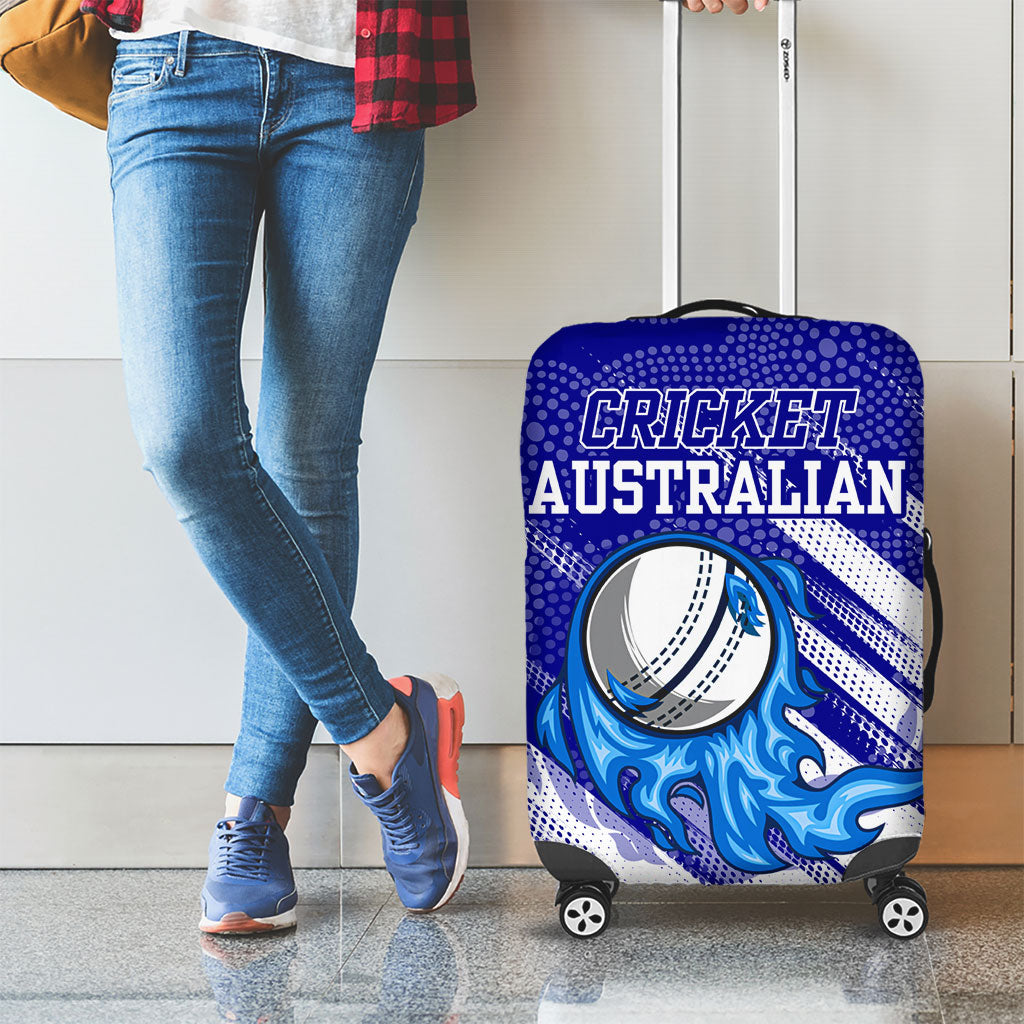 Cricket Australian Luggage Cover Blue Fire Ball Graphic With Aboriginal Dot Art Style