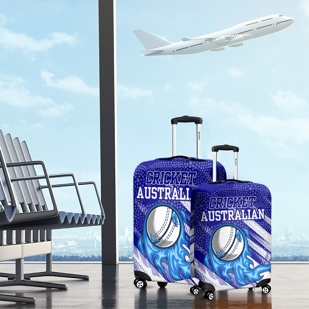 Cricket Australian Luggage Cover Blue Fire Ball Graphic With Aboriginal Dot Art Style
