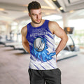 Cricket Australian Men Tank Top Blue Fire Ball Graphic With Aboriginal Dot Art Style