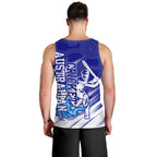 Cricket Australian Men Tank Top Blue Fire Ball Graphic With Aboriginal Dot Art Style