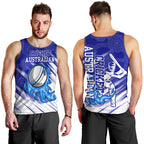 Cricket Australian Men Tank Top Blue Fire Ball Graphic With Aboriginal Dot Art Style