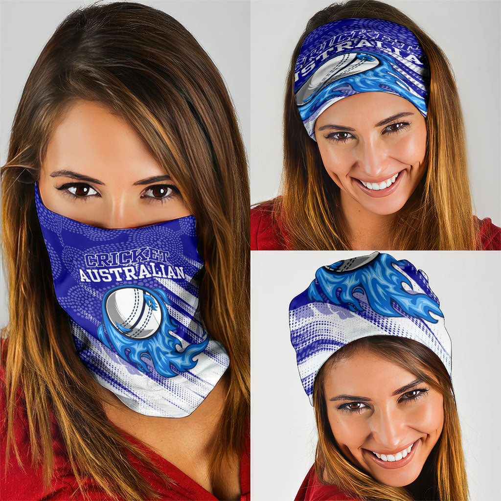 Cricket Australian Neck Gaiter Blue Fire Ball Graphic With Aboriginal Dot Art Style