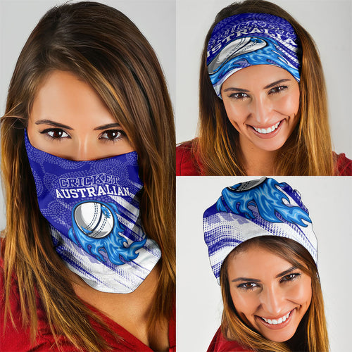 Cricket Australian Neck Gaiter Blue Fire Ball Graphic With Aboriginal Dot Art Style