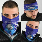 Cricket Australian Neck Gaiter Blue Fire Ball Graphic With Aboriginal Dot Art Style