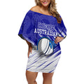 Cricket Australian Off Shoulder Short Dress Blue Fire Ball Graphic With Aboriginal Dot Art Style