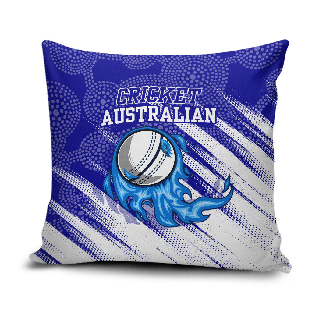Cricket Australian Pillow Cover Blue Fire Ball Graphic With Aboriginal Dot Art Style