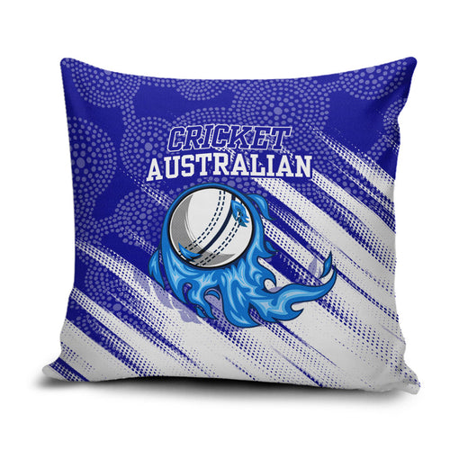 Cricket Australian Pillow Cover Blue Fire Ball Graphic With Aboriginal Dot Art Style