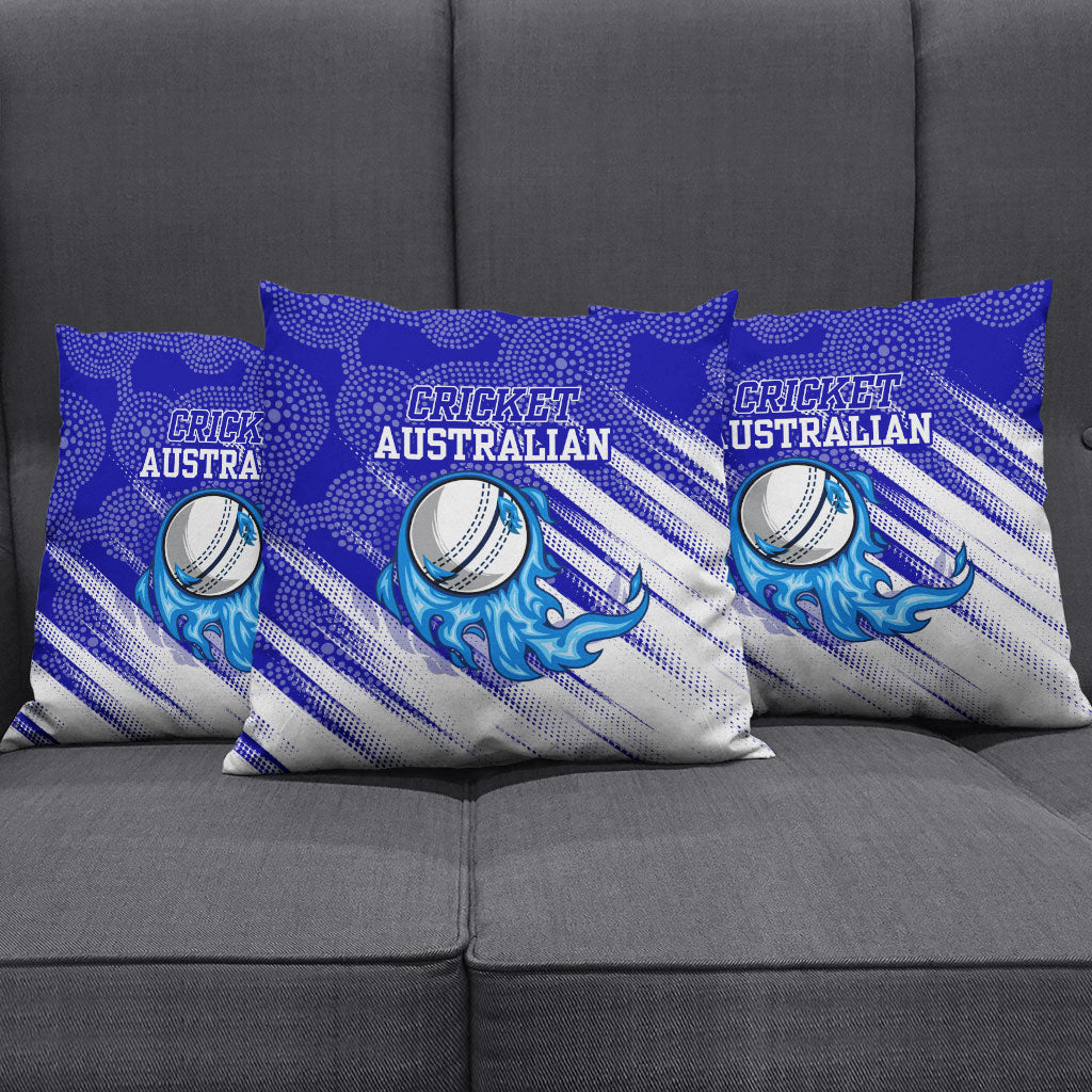 Cricket Australian Pillow Cover Blue Fire Ball Graphic With Aboriginal Dot Art Style