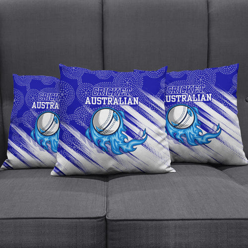 Cricket Australian Pillow Cover Blue Fire Ball Graphic With Aboriginal Dot Art Style