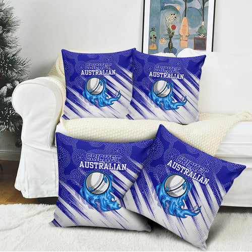 Cricket Australian Pillow Cover Blue Fire Ball Graphic With Aboriginal Dot Art Style
