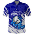 Cricket Australian Polo Shirt Blue Fire Ball Graphic With Aboriginal Dot Art Style